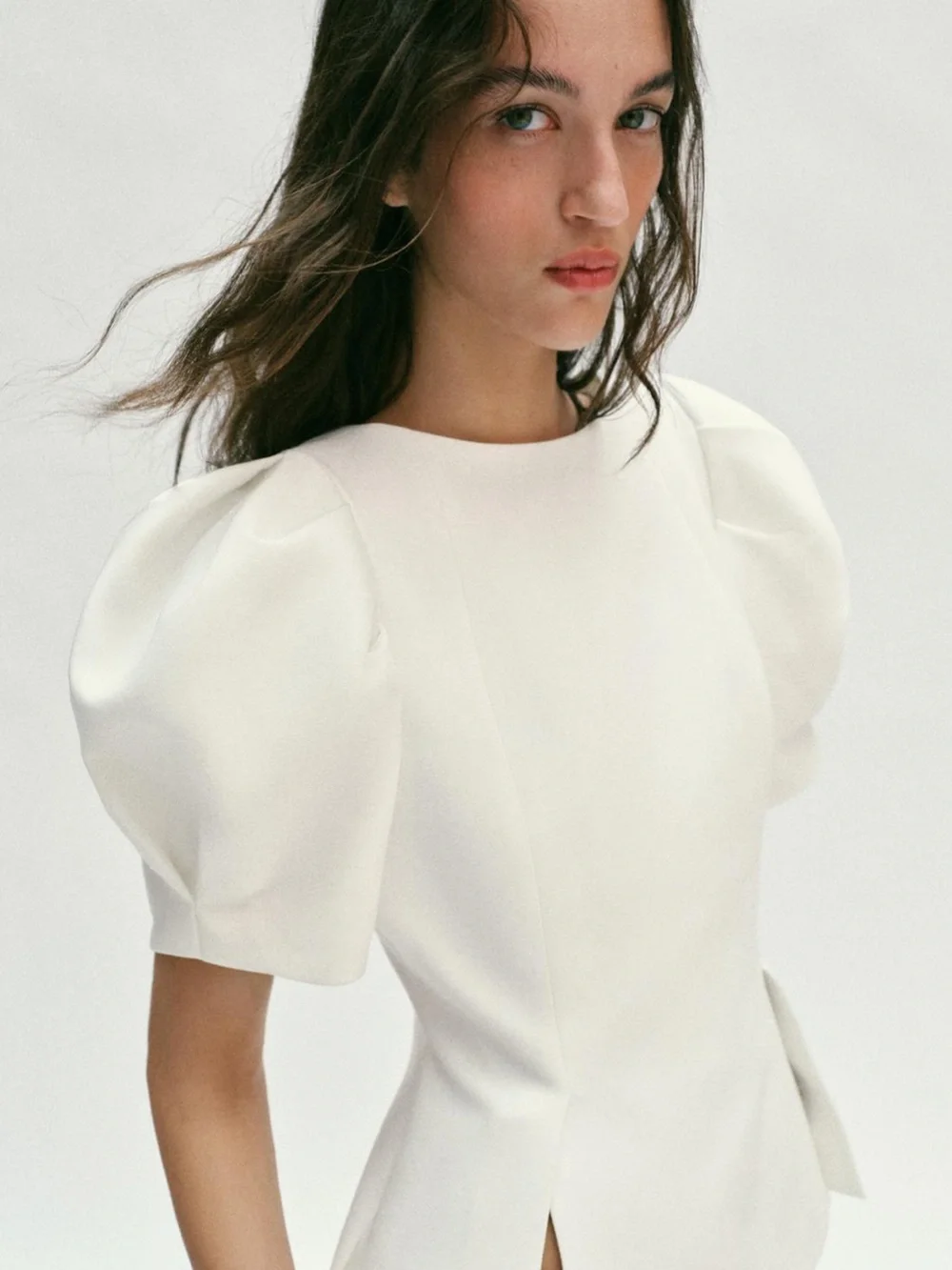 Zara Cream Puff-Sleeve V-Back Top